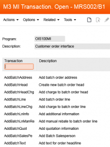 infor m3 customer order api processing ois100mi transactions